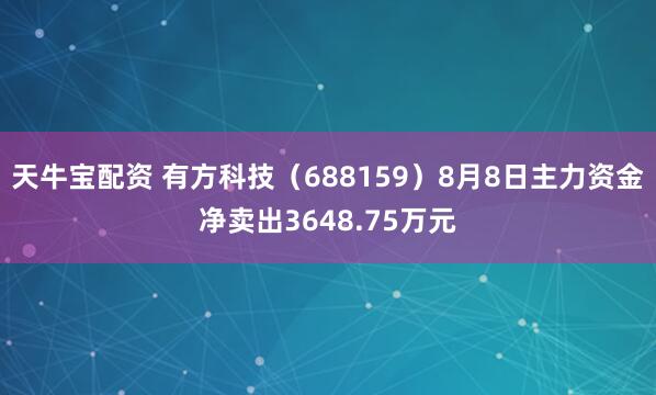 天牛宝配资 有方科技（688159）8月8日主力资金净卖出3648.75万元